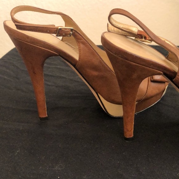 STUART WEITZMAN Walnut Leather Friller Peep Toe Slingback Heels with Bows size 8 - Picture 8 of 8